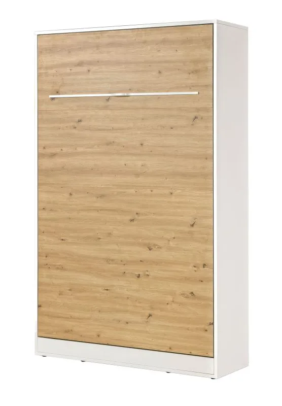 Lit escamotable vertical | Lit pliant | Lit mural | Surface de couchage 120 x 200 cm | Lit simple | Couleur : chêne / blanc | Sommier à lattes inclus | 3 étagères | Nalut 08