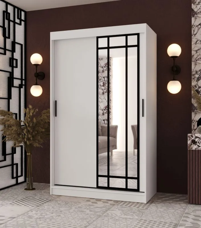 Armoire / Blanc mat / 1 porte miroir / 120 x 62 x 200 cm / 2 tringles / Détails modernes / 5 compartiments / Système de glissières fiable