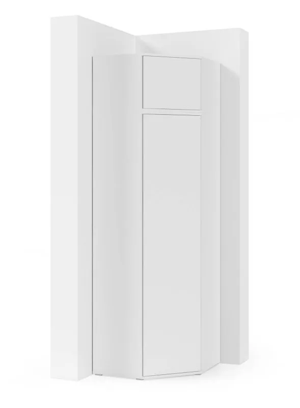 Armoire d'angle simple avec rehausse Zapopan 62, six compartiments, Couleur : Blanc, dimensions : 225 x 70 x 70 cm, deux tringles à vêtements, Push-to-open