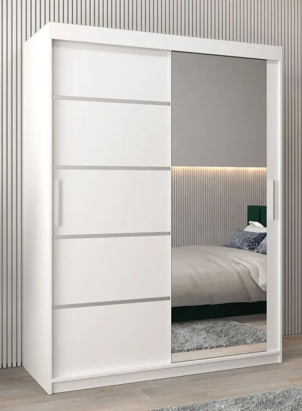 150 cm de large Armoire à portes coulissantes avec 2 portes | 5 casiers | 2 tringles à vêtements | Couleur: Blanc Abbildung