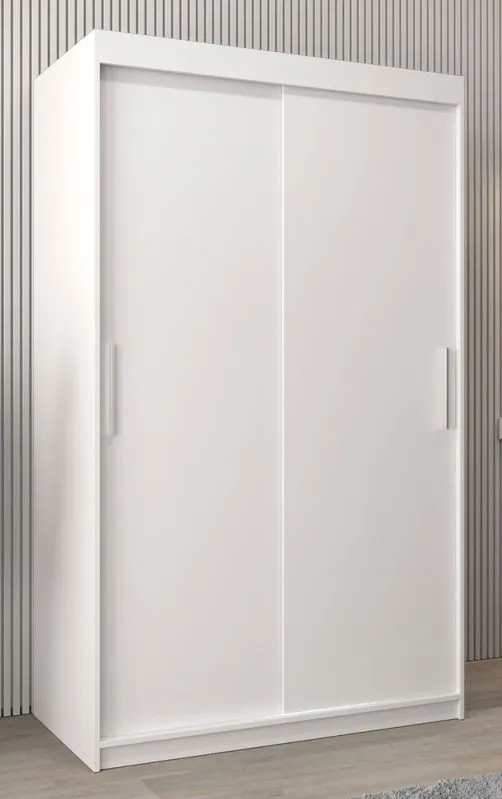 Armoire à portes coulissantes / Penderie Bisaurin 2A, Couleur : Blanc mat - Dimensions : 200 x 120 x 62 cm ( h x l x p)