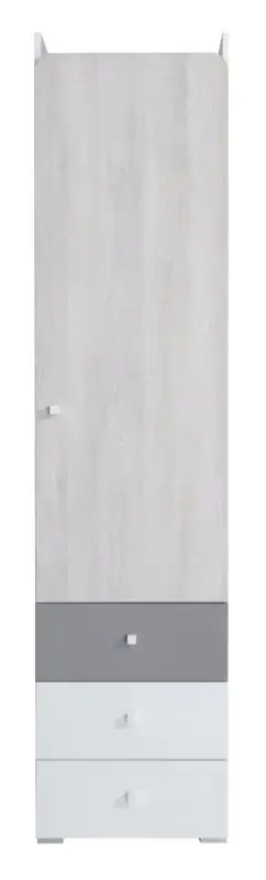 Chambre de jeunes - Armoire Floreffe 04, Couleur : Blanc / Chêne blanc / Gris - Dimensions : 190 x 45 x 40 cm (H x L x P)