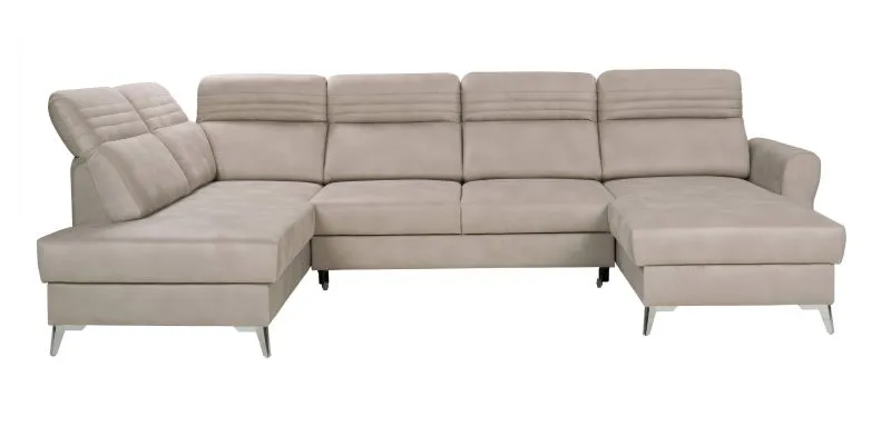 Canapé d’angle panoramique couchage Turnhout 01 | Beige | 102 x 340 x 207 cm | Ottomane à gauche