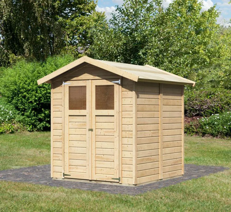 Petite maison de jardin ECO - Toit à deux versants & porte à deux battants, Couleur : Naturel, surface au sol : 3,3 m².