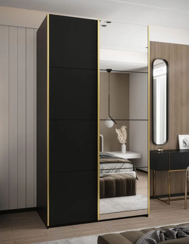Armoire / Armoire à portes coulissantes | 245,5 x 140 x 64 cm | 2 portes coulissantes | 6 compartiments | 2 tringles à vêtements | Fermeture en douceur | Miroir | Couleur : noir