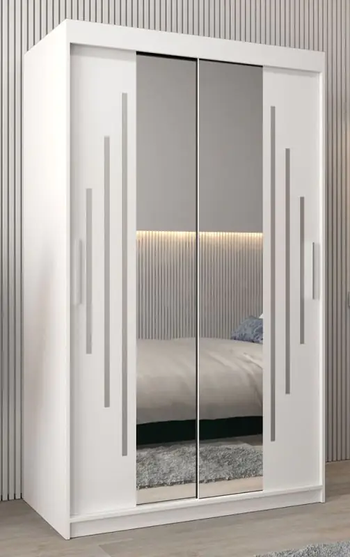 Armoire à portes coulissantes / Penderie avec miroir Tomlis 02A, Couleur : Blanc mat - Dimensions : 200 x 120 x 62 cm (h x l x p)