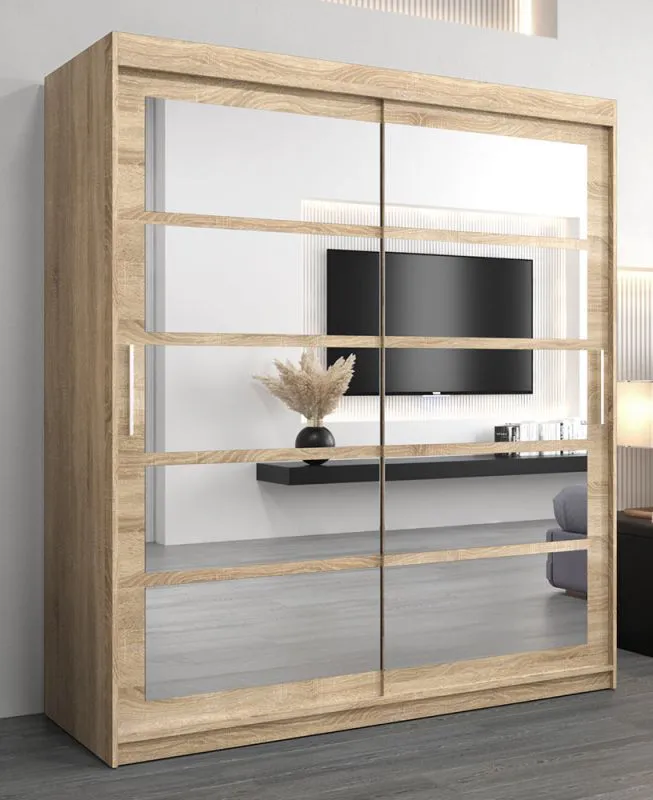 Armoire penderie portes coulissantes Aizkorri 04B avec miroir | Chêne Sonoma | 200 x 180 x 62 cm