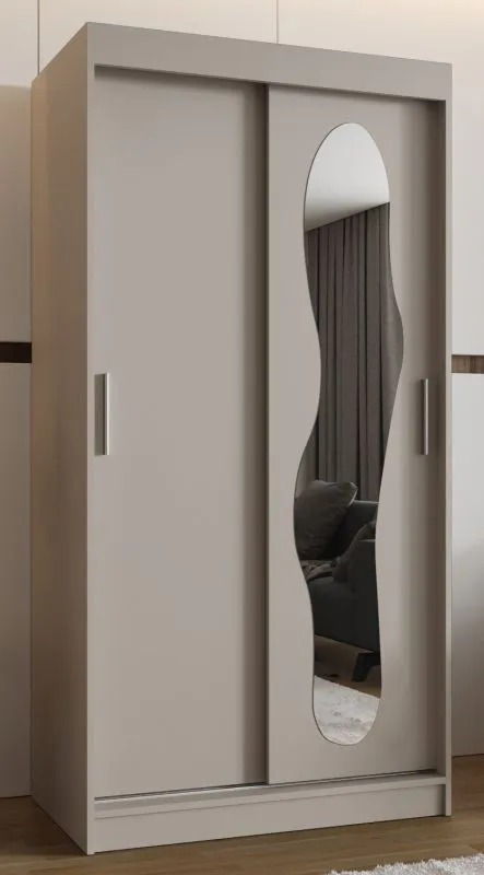 Armoire à portes coulissantes / Penderie Lagginhorn 04, couleur : cachemire, largeur 1 mètre, deux tringles à vêtements, cinq casiers, rails en aluminium, une porte à miroir