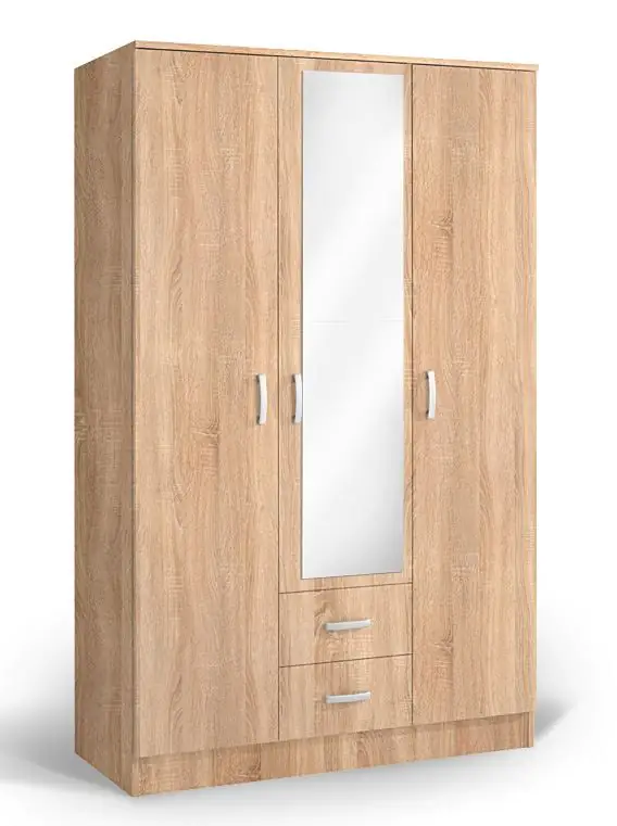 Armoire à portes battantes / armoire Sidonia 02, couleur : brun chêne - 200 x 123 x 53 cm (h x l x p)
