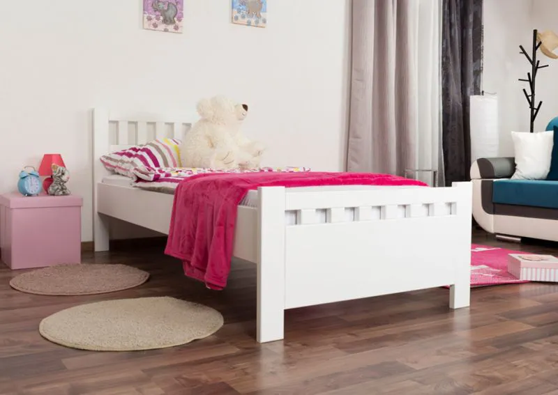 Cadre de lit pour enfants / Lit pour enfant 90 x 200 cm | Bois massif: Pin | Laqué Blanc Abbildung