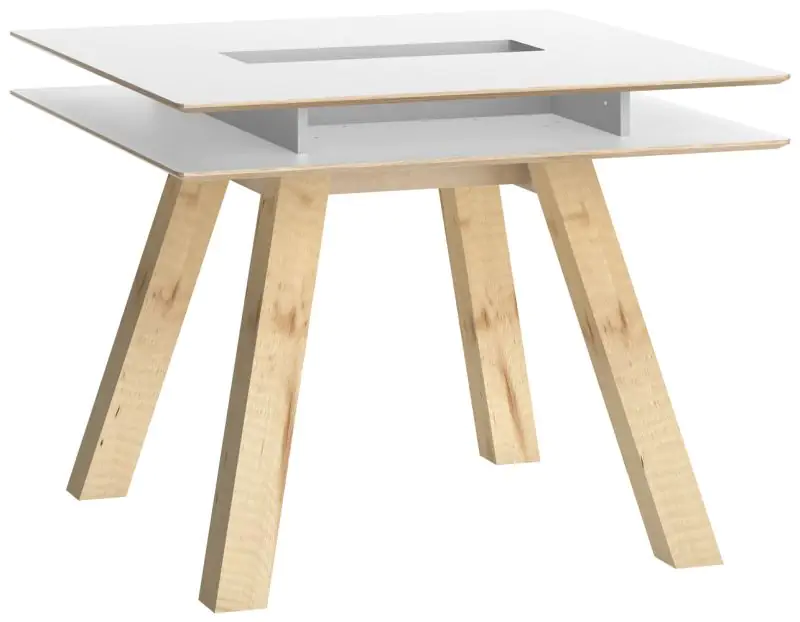 Table de salle à manger Minnea 35, couleur : blanc / chêne - Dimensions : 100 x 100 cm (L x P)