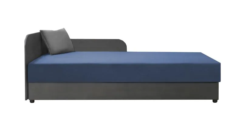 Lit de jour / Lit d’appoint avec tête de lit à gauche Lobatos 19 | Gris/Bleu | Rangement intégré | 90 x 195 cm | Pour chambre d’amis