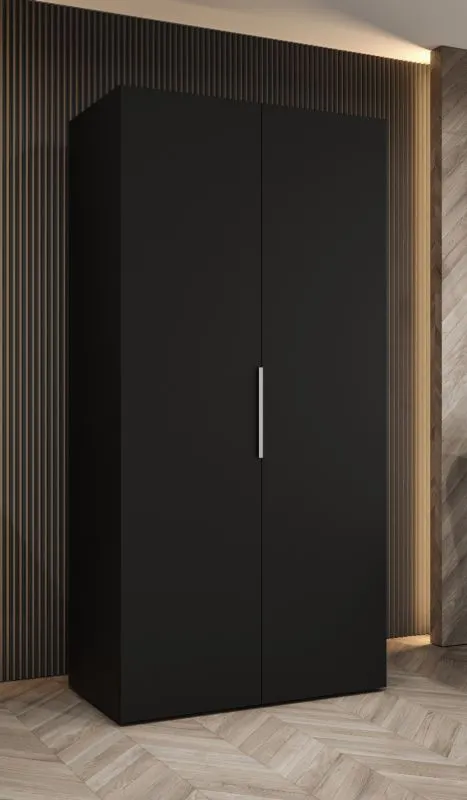 Armoire à portes battantes Korab 07 | Noir | Largeur 1 mètre | Poignées couleur cachemire | Soft-Close
