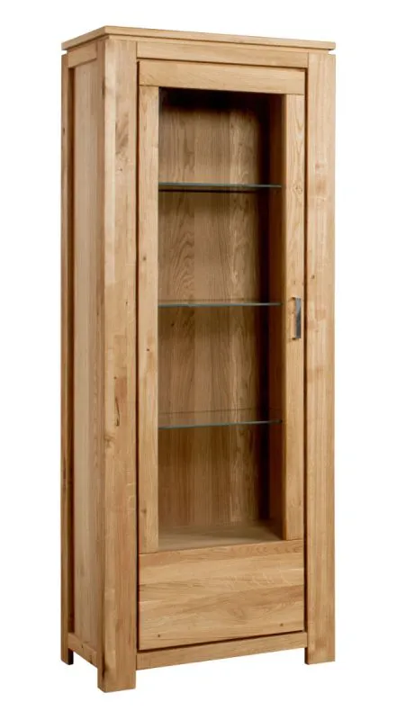 Vitrine moderne en chêne partiellement massif | 3 étagères en verre | 5 compartiments | 206 x 78 x 47 cm