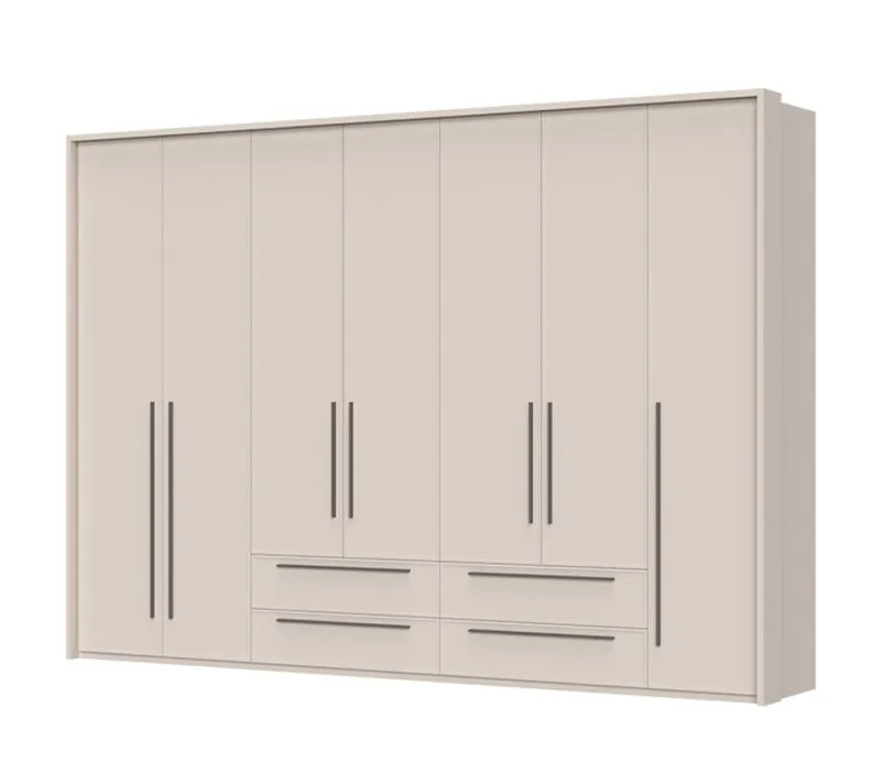 Armoire à portes battantes avec cadre Neiafu 55, Couleur : Cachemire, quatre tiroirs, huit étagères, dimensions : 226 x 322 x 60 cm, quatre tringles à vêtements, Pour chambre à coucher