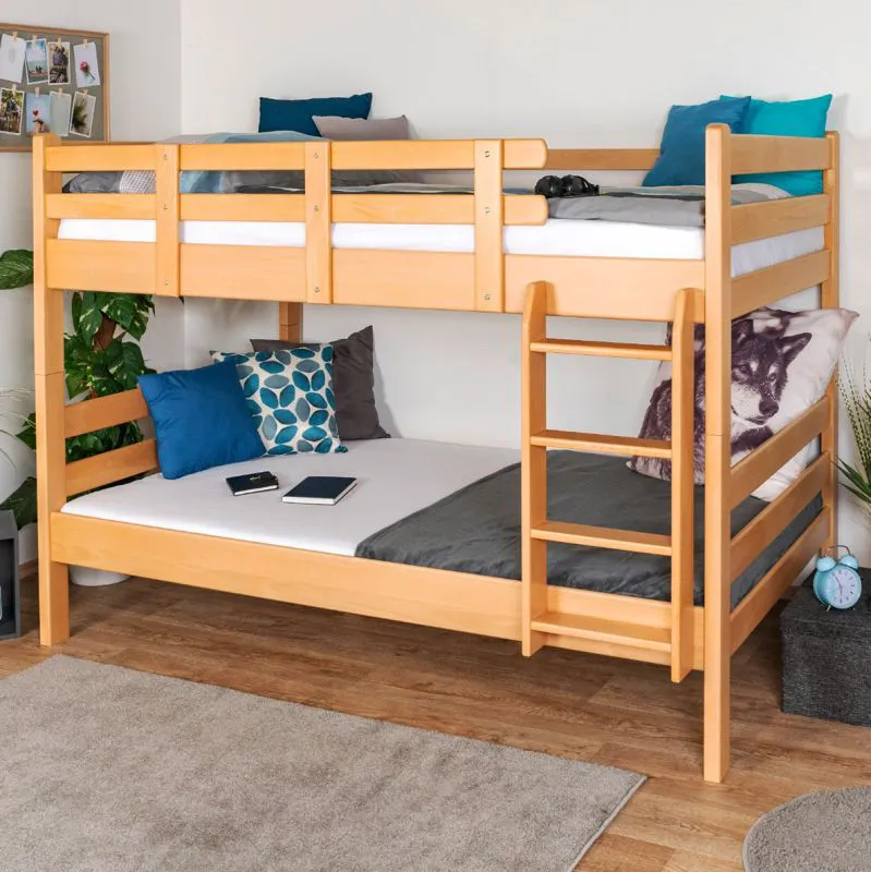 Bois massif Lit superposé pour enfants et adolescents | Dimension du matelas: 120 x 190 cm | Laqué Naturel | convertible en 2 lits simples | Qualité premium | Incl. Sommier à lattes déroulable Abbildung