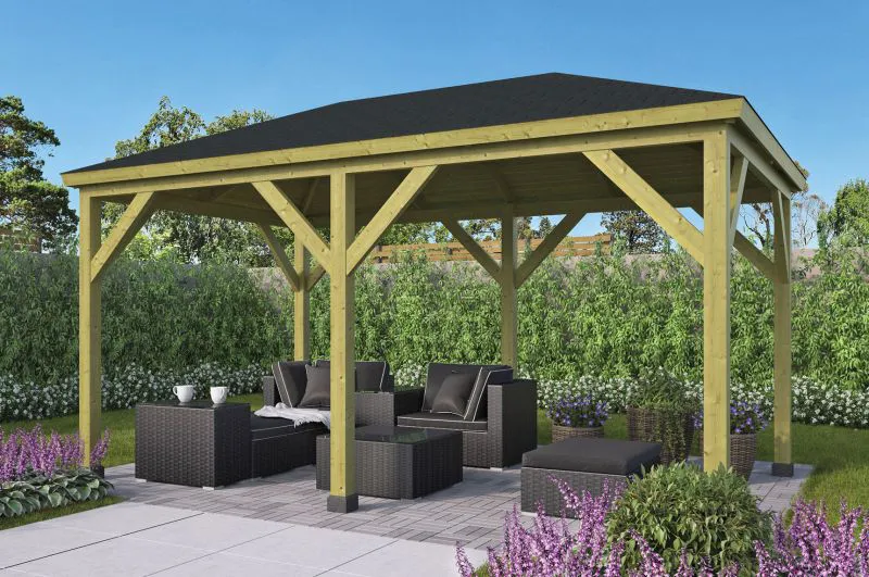 Pavillon Alegre Grande en pin imprégné sous pression - Dimensions : 290 x 490 cm (L x l)
