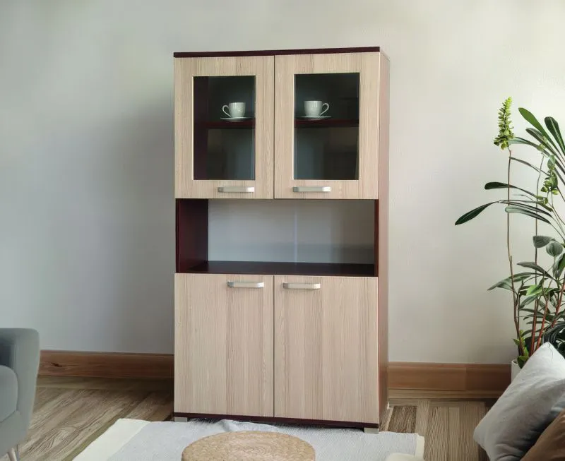 Vitrine Cikupa 43 | Noyer & Orme | 190 x 90 x 40 cm | Design moderne et raffiné