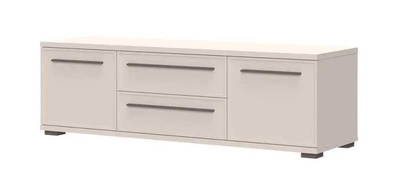 Meuble TV design Neiafu 115 | 2 portes, 2 tiroirs, Soft-Close, couleur cachemire | 46 x 150 x 46 cm