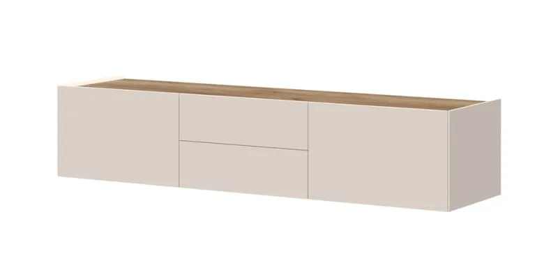 Meuble TV suspendu Asau 05, Couleur : Cachemire / Chêne foncé - Dimensions : 37 x 176 x 47 cm (H x L x P)