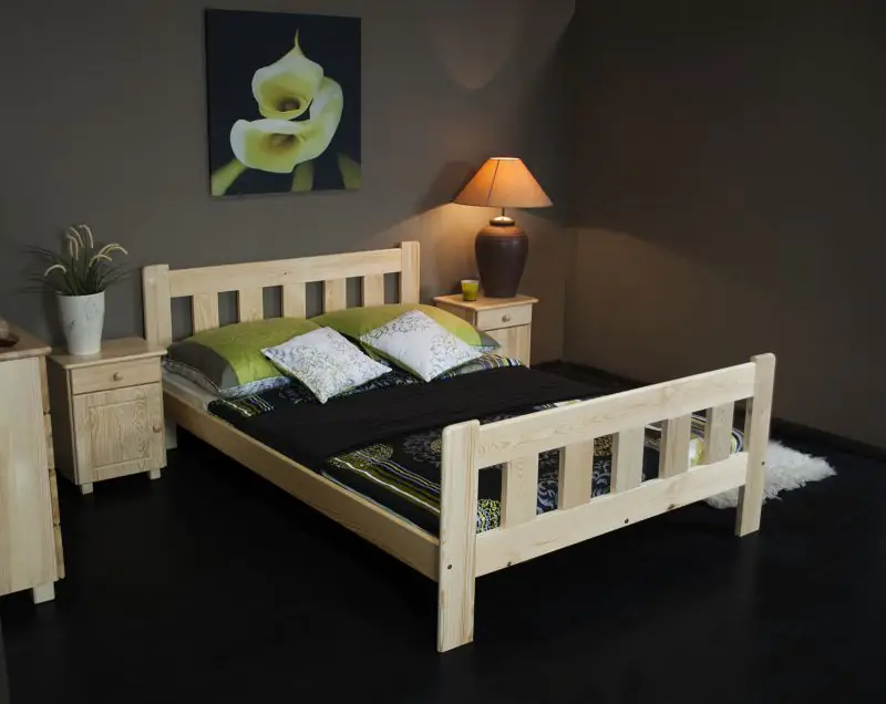 Lit double / lit d'appoint en bois de pin massif, naturel A22, sommier à lattes inclus - Dimensions 160 x 200 cm