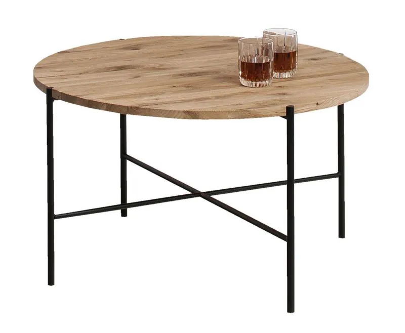 Table basse ronde Fuligula 09 | Pieds métal noir | Chêne naturel huilé | 80 x 80 x 45 cm | Plateau 19 mm