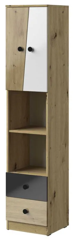 Armoire Sirte 05 | Design chêne, blanc et noir brillant | 190 x 40 x 40 cm | Rangement moderne