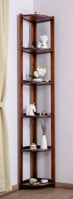 Etagère / tablette d'angle en pin massif couleurs noyer Junco 59 - Dimensions : 200 x 40 x 30 cm (H x L x P)