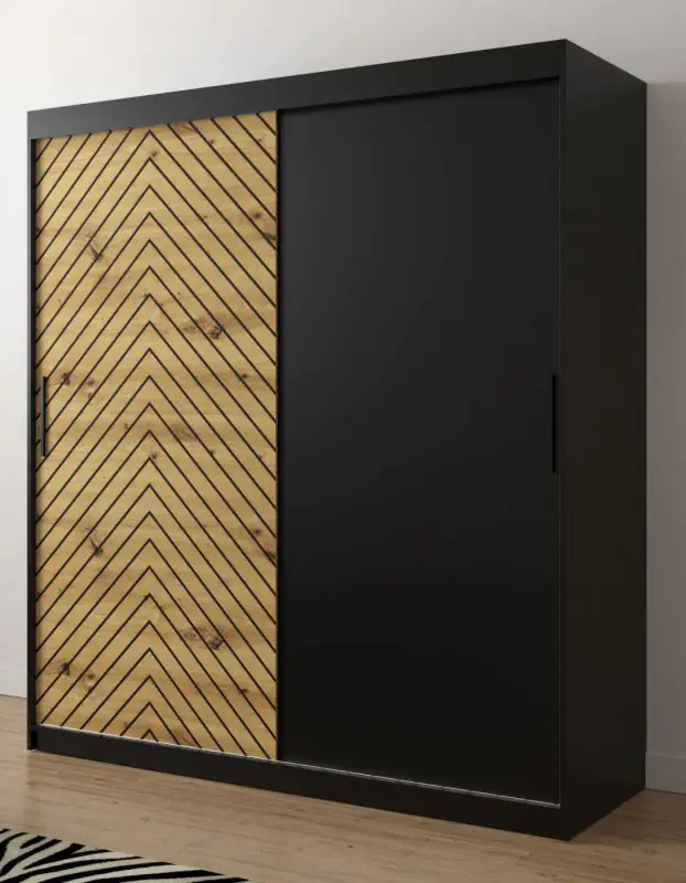 Armoire grand format avec grand espace de rangement Mulhacen 23, Couleur : Noir mat / Chêne artisan - Dimensions : 200 x 180 x 62 cm (h x l x p), avec 10 compartiments
