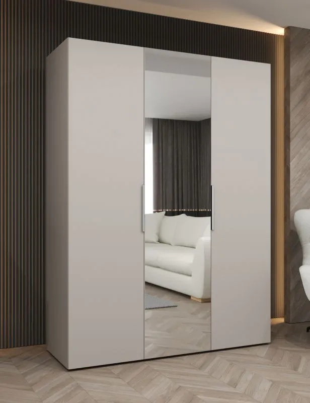 Armoire penderie avec miroir | 1,5 m de large | Finition cachemire | Fermeture douce | Poignées couleur cachemireées