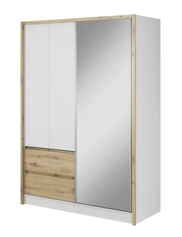 Armoire moderne avec six compartiments et deux tiroirs Kirkdale 09, Couleur : Blanc / Chêne artisan - Dimensions : 214 x 154 x 62 cm (h x l x p), avec grand espace de rangement