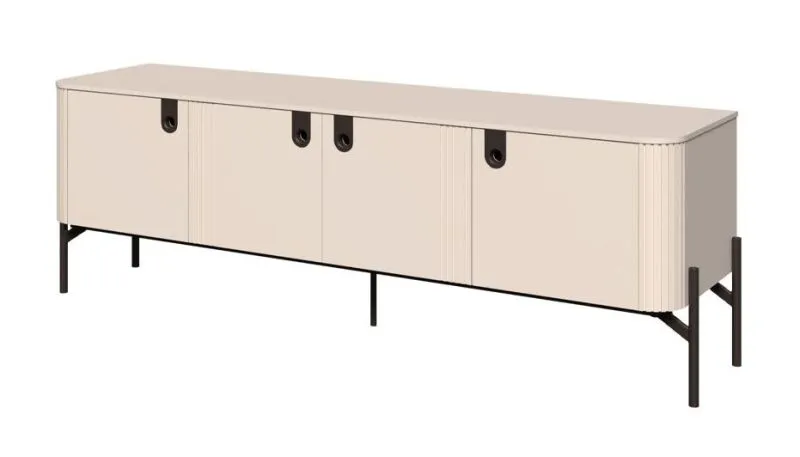 Meuble TV bas avec système Soft-Close | Kaschmir | 60 x 180 x 46 cm | 4 portes | 3 niches | Finitions reliefs | Poignées métal