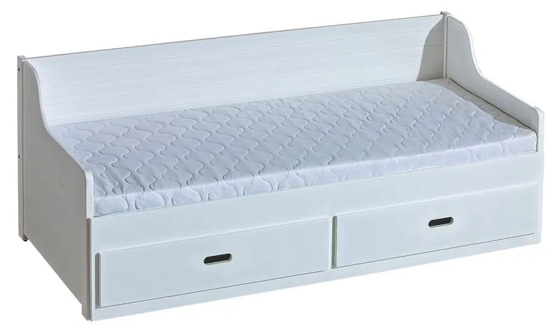 Lit d'enfant / lit d'adolescent Sahila avec 2e couchage et 2 tiroirs, couleur : blanc - Dimensions du couchage : 80 x 200 cm (L x l)