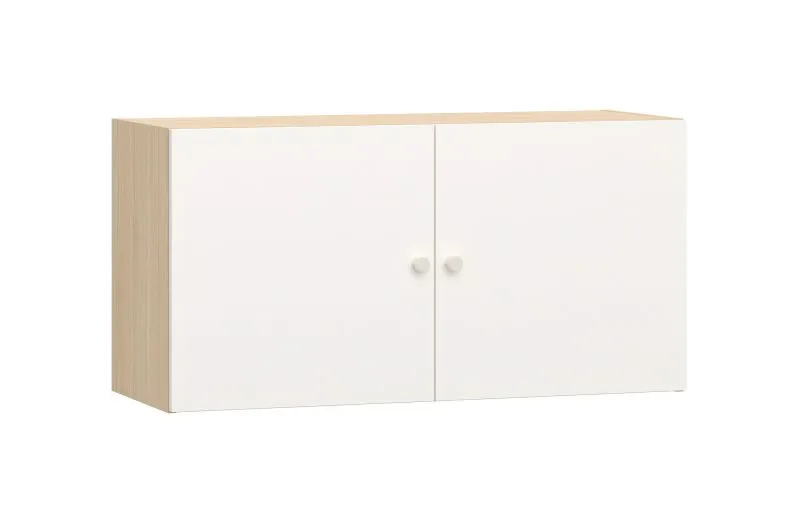 Armoire suspendue avec deux portes Aenna 82, Couleur : Blanc / Chêne, dimensions : 50,5 x 100,5 x 33,5 cm, deux compartiments, Poignées : Blanc, très bonne finition