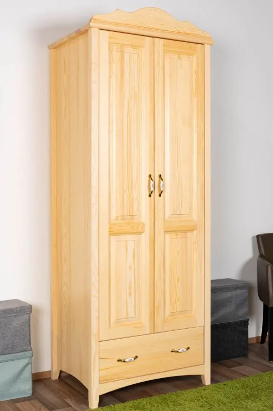 Armoire en pin massif naturel Turakos 02 | 214 x 80 x 60 cm | Avec penderie