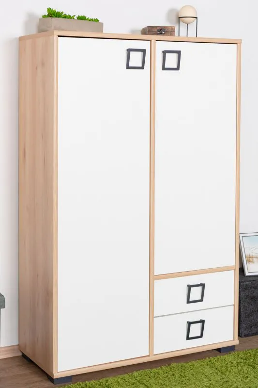 Chambre d'enfant - commode Benjamin 27, couleur : hêtre / blanc - 134 x 86 x 37 cm (h x l x p)