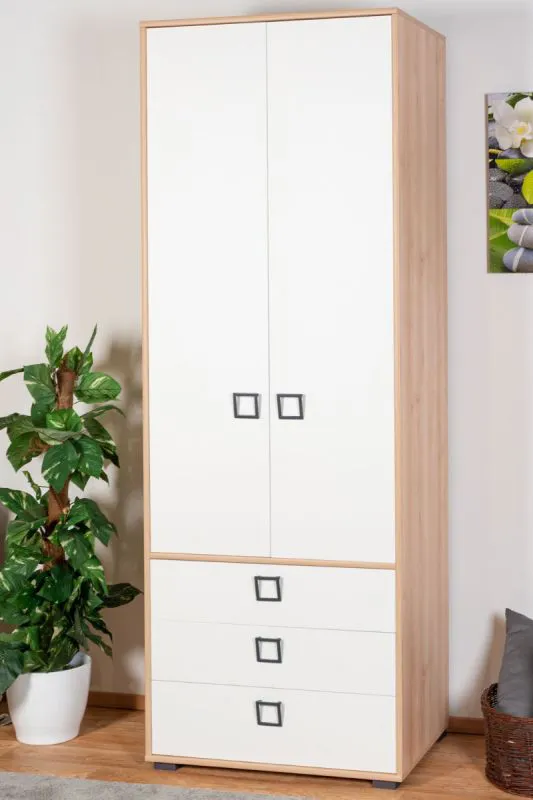 Armoire enfant à portes battantes Benjamin 18 | Hêtre/Blanc | 236 x 84 x 56 cm | Soft Close & rangements