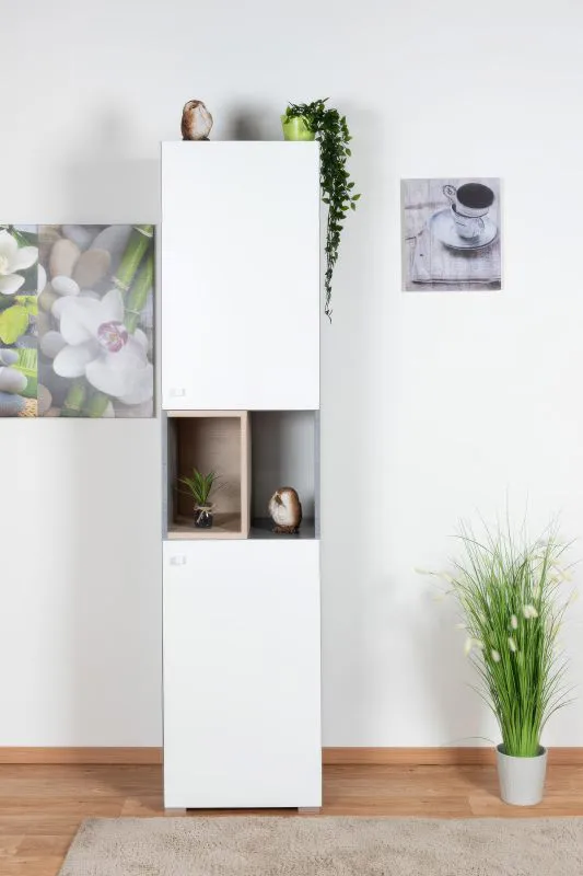 Armoire chambre ado Lede 05 | Gris / Chêne / Blanc | 190 x 45 x 40 cm | Design moderne