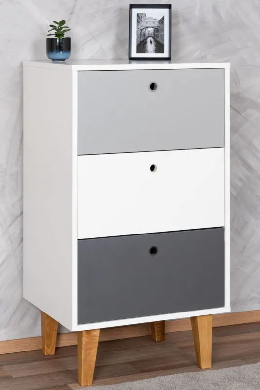 Commode chambre ado Syrina 17 | Blanc / Gris | 96 x 54 x 45 cm | 3 tiroirs spacieux | Design moderne