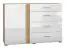 Commode Tullahoma 04, Couleur : Chêne / Blanc brillant - Dimensions : 90 x 134 x 42 cm (h x l x p), avec 1 porte, 4 tiroirs et 2 compartiments