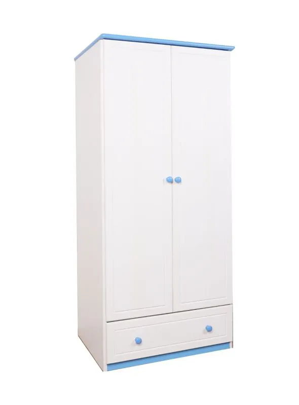 Armoire en pin massif bleu et blanc | Design moderne | 160 x 80 x 60 cm | Modèle 003