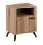 Table de nuit chêne rainurée | 66 x 54 x 40 cm | 1 porte, 2 niches, poignée longue élégante, pieds noirs