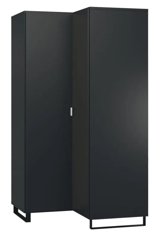 Armoire d’angle Chiflero 14 noire | 195 x 102 x 104 cm | Soft Touch & LED, 2 portes