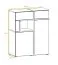 Commode stylée à deux portes Jordalsgrenda 02, Couleur : Chêne / Noir, deux tiroirs, dimensions : 110 x 90 x 40 cm, cinq casiers, fonction push-to-open