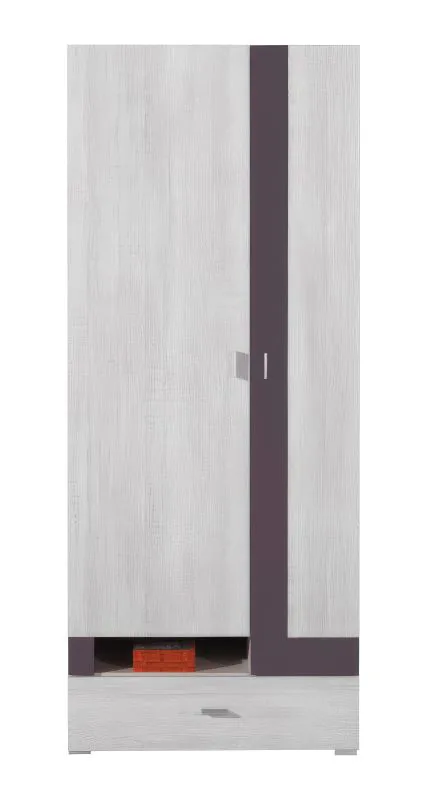 Armoire penderie "Emilian" 03 | 2 portes battantes | Pin blanchi & gris foncé | 195 x 80 x 50 cm