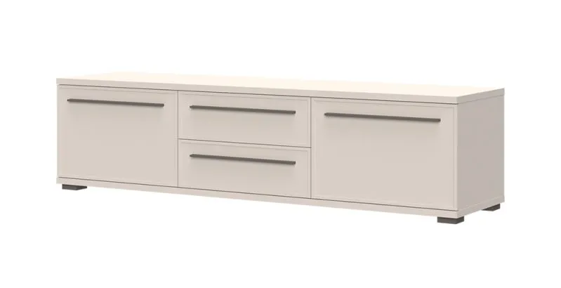 Meuble TV long avec grand espace de rangement Neiafu 116, Couleur : Cachemire, deux tiroirs, Design simple et moderne, Dimensions : 46 x 180 x 46 cm