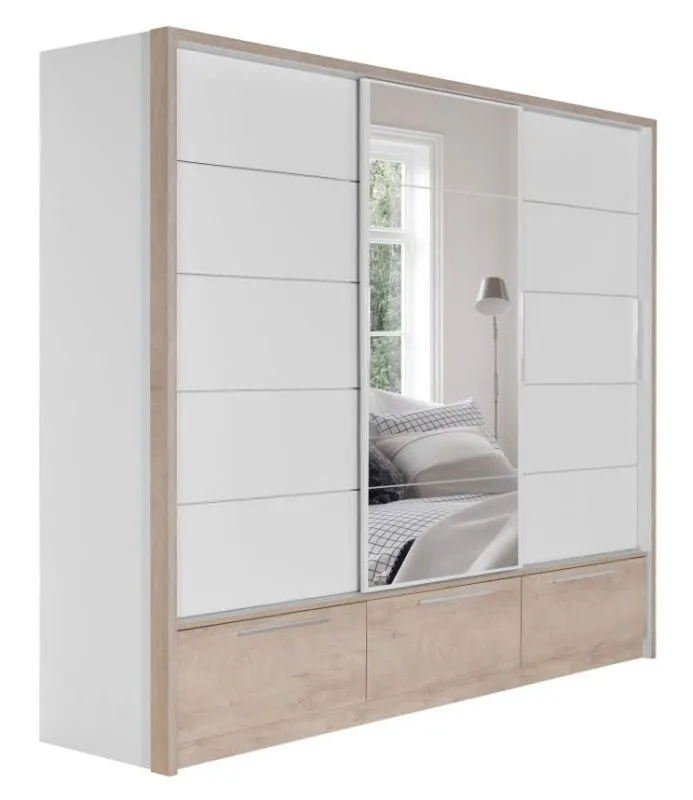 Armoire à portes coulissantes / Armoire Cerdanyola 07, Couleur : Chêne / Blanc - Dimensions : 222 x 269 x 64 cm (H x L x P)