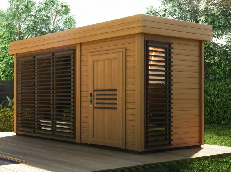 Abri de sauna Karakum 40 mm, couleur : Chêne / Anthracite - dimensions extérieures (l x p) : 400 x 200 cm