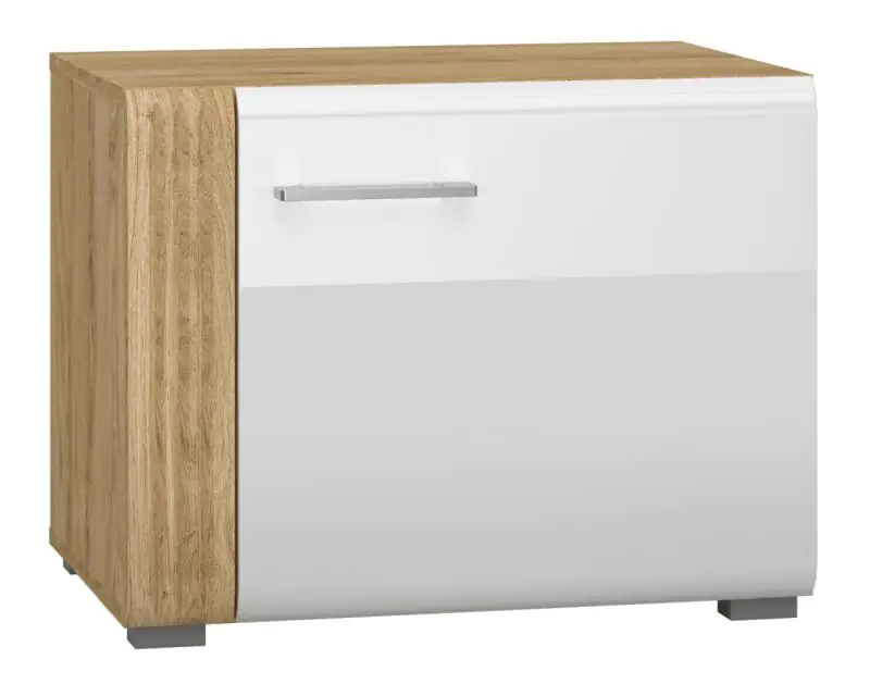 Commode d'extension pour meuble TV Tullahoma 07, Couleur : Chêne / Blanc brillant - Dimensions : 47 x 60 x 42 cm (h x l x p), avec 1 porte et 1 compartiment