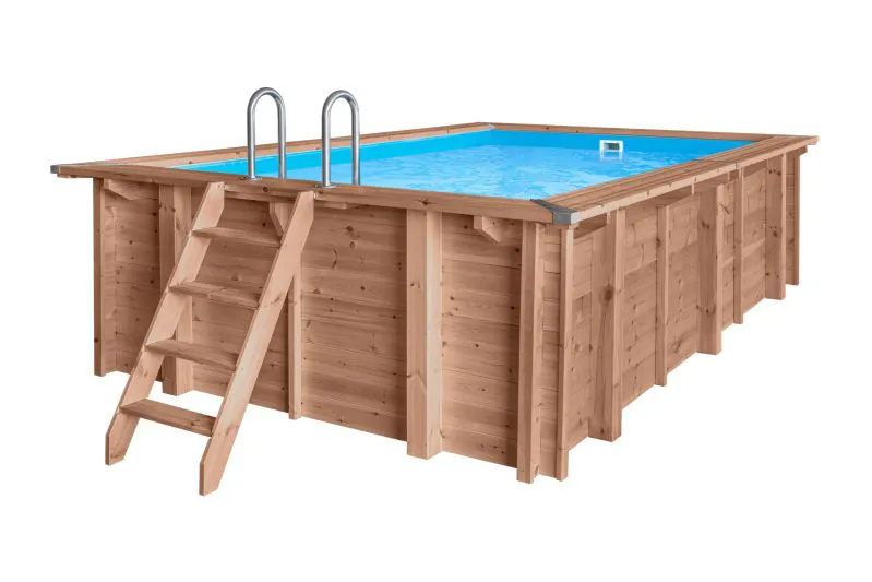 Piscine en bois Verano 07 - Ensemble en pin KDI - Dimensions (cm) : 322 x 502 x 124 (lo x la x h), pompe et filtre à sable inclus